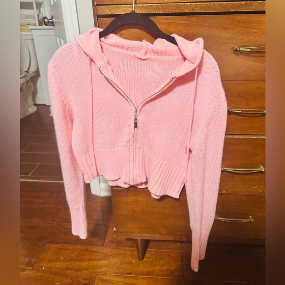 👑 CUTE Y2K Size XS Cropped Pink Hooded Women's Sweater - Picture 1 of 7